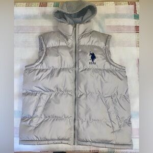 USPA Gray Puffer Vest with Hood